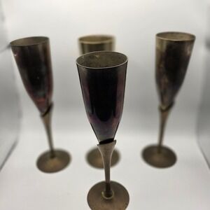 Set of 4 Vintage Brass Metallic Champagne‎ Flutes Vintage Holiday